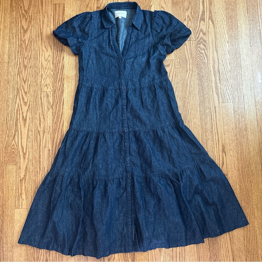Brochu Walker The Havana Indigo Denim Tiered Maxi Dress Size Medium